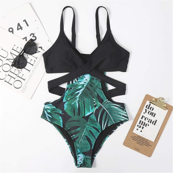 Firpearl swimsuit with cut outs and tie, new size large tropical - Picture 1 of 8